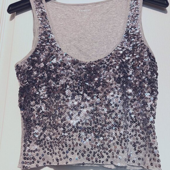 Express Sequin Tank Top-Cropped-Size Small-Gray & Black-Sparkle-Dance-Spring - Picture 4 of 11